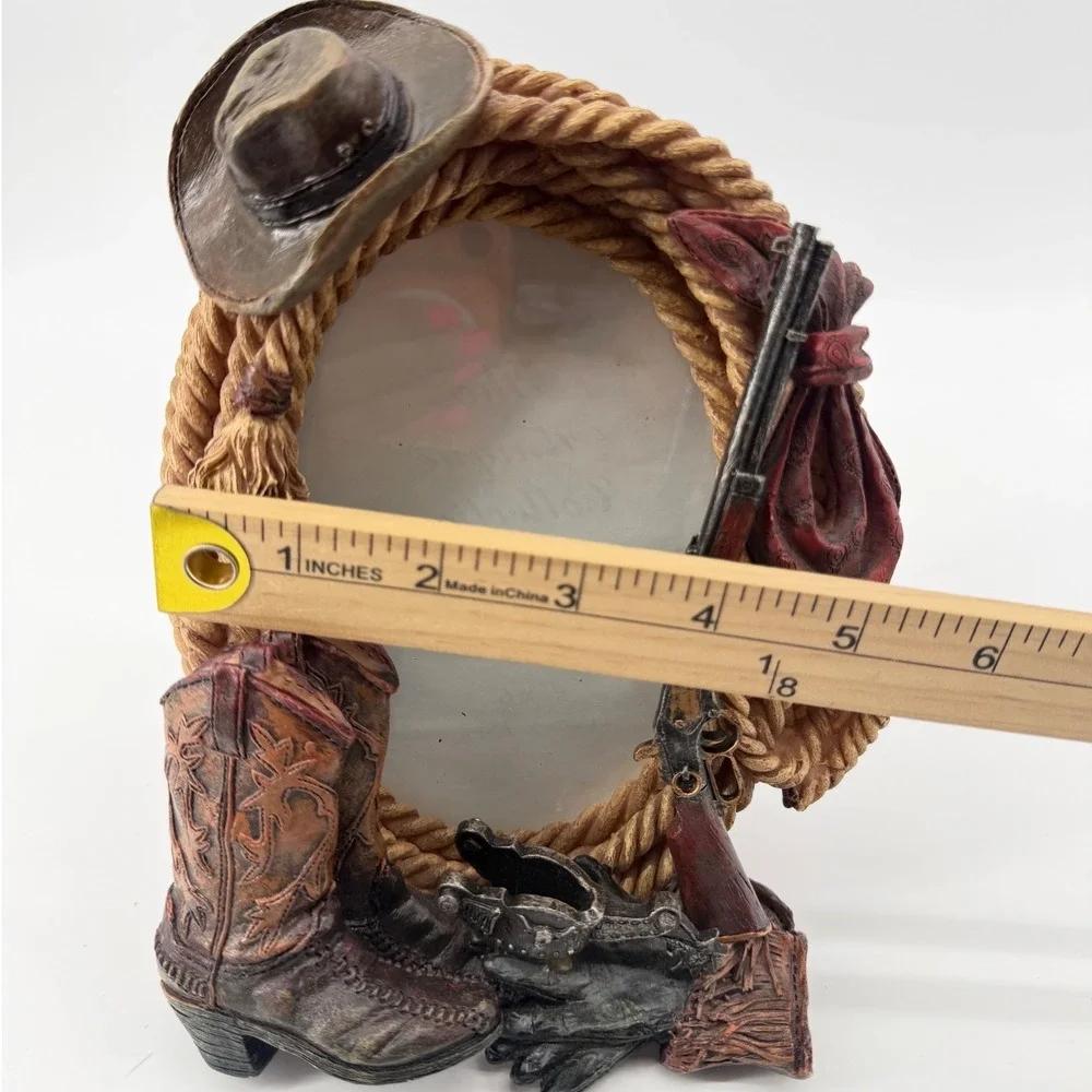 Western Cowboy Country Picture Frame Unisex OS Brown Rope Boots Hat Rifle 3D